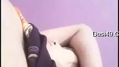 Indian colleen opens her XXX boobs and man plays with them on camera