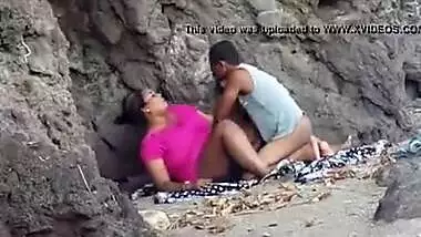Desi chudai of a village aunty with her love in the forest