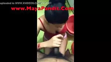 MayaPandit.Com Presents - Cute Desi Indian Babe Sucking Client's Cock and Gets Massive POV Cumshot on Lips in Bathroom
