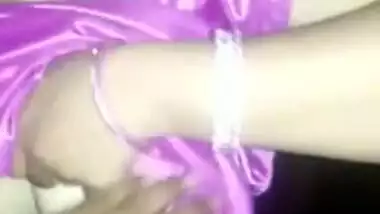 Dude touches and plays with big XXX boobs of his cute Desi wifey
