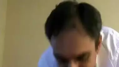 Mustached Indian man worships feet of girl in blue dress in XXX video