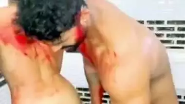 Beautiful Desi girl has body smeared with red paint by her cute XXX BF