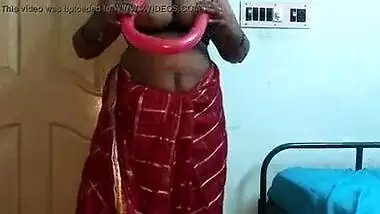 desi indian tamil telugu kannada malayalam hindi horny cheating wife vanitha wearing cherry red colour saree showing big boobs and shaved pussy press