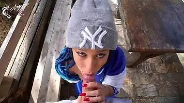 Great blowjob in nature after a photo shoot of young tourists - AnGelya.G