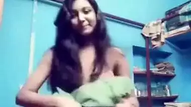 XXX whore with naked boobs takes shorts off exposing ass to Desi fans
