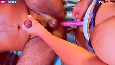 First Time She is Fucking His Ass Till He Cums. POV Pegging Amateur