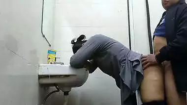 Wife in abroad fucked by office manager in washroom