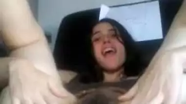 Dirty Talking Hairy Pink Pussy Slut on a Free Chair Pulls up Dress & Spreads Huge Vagina Shows Clit
