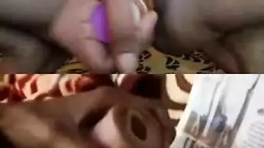 Desi woman with skinny body and boyfriend wank together with sex toys