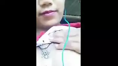 Beautiful teen plays with her firm boobs while on a video call with lover