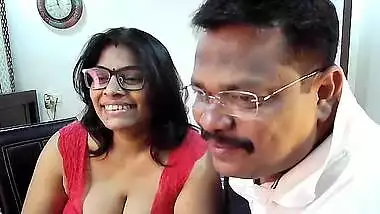 Nerdy Desi man worships saggy XXX tits of his chubby wife on webcam