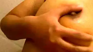 Topless girlfriend showing big boobs and playing