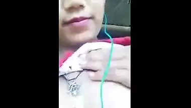 Glamorous legal age teenager plays with her firm milk shakes while on a clip call with bf