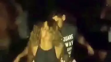 sexy girl grinding her ass on hubby’s dick and legs in club