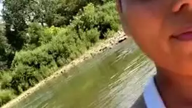 Horny whore pulls white top up to flaunt XXX shaped tits for Desi boys