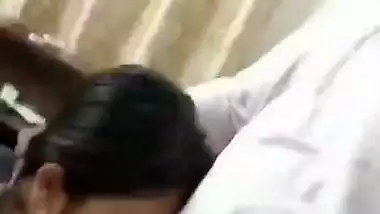 Cute girlfriend hot blowjob to boyfriend with smile