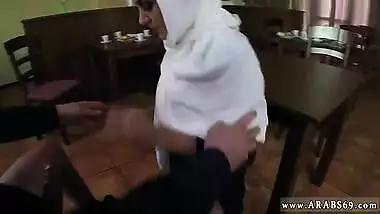 Cute Arab teen gets down on her knees and sucks his thick cock